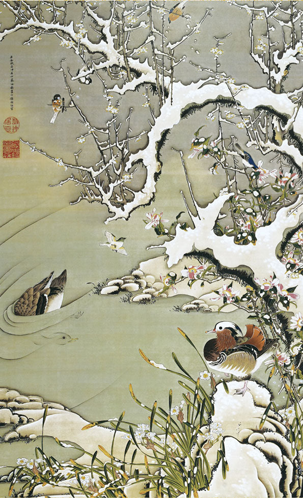 名画複製画掛け軸 雪中遊禽図 伊藤若冲 – 寿鳳人形の東芸
