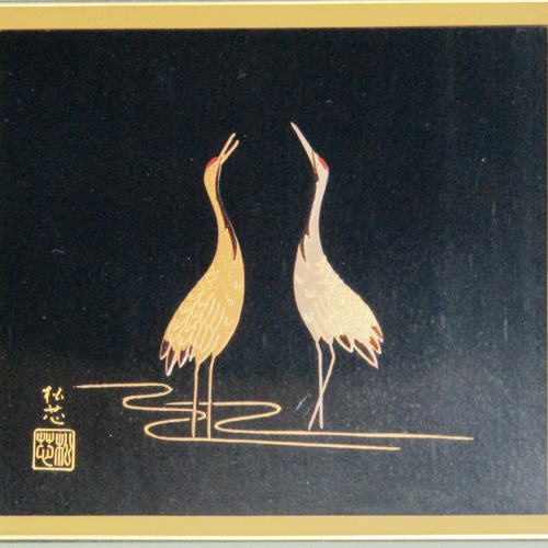 輪島塗 漆額(パネル) -立ち鶴の蒔絵仕上げ- [黒色]｜輪島市の輪島塗