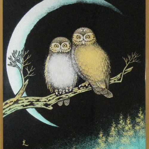 輪島塗 漆額(パネル) -ふくろうの点彫り沈金仕上げ- [黒色]｜輪島市の