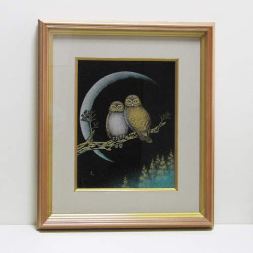 輪島塗 漆額(パネル) -ふくろうの点彫り沈金仕上げ- [黒色]｜輪島市の