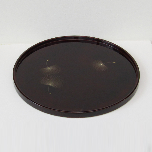 輪島塗 丸盆 (大) -飛花の沈金仕上げ- [内外面とも黒タメ色]｜輪島市の