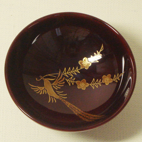 輪島塗 ぐい飲み ちょこ形 -花喰い鳥の蒔絵仕上げ- [内外面とも朱タメ