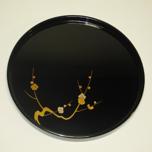 輪島塗 丸盆 (小) -梅の蒔絵仕上げ- [内外面とも黒色]｜輪島市の輪島塗