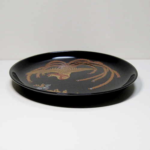 輪島塗 飾り皿 -鳳凰の高蒔絵仕上げ- [内外面とも黒色] 螺鈿(ラデン