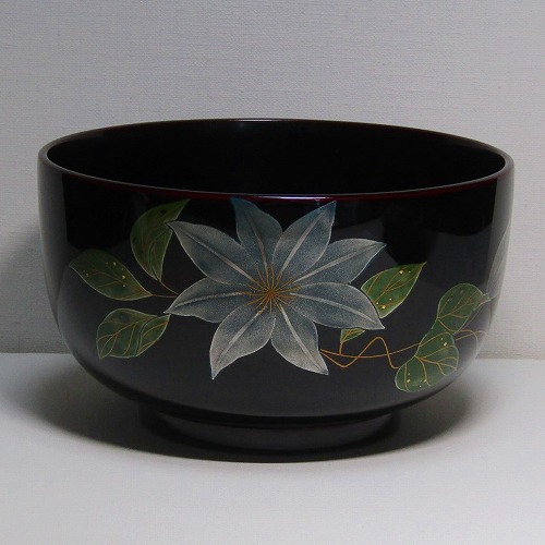 輪島塗 多用椀 -鉄線の高蒔絵仕上げ- [黒タメ色] 螺鈿・切り金入り