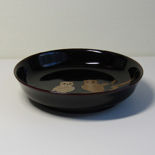 輪島塗 取り皿 -ふくろうの蒔絵仕上げ- [内外面とも黒タメ色]｜輪島市