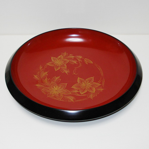 輪島塗 菓子器 鉄鉢形 -鉄線の沈金仕上げ- [内面朱色/外面黒色]｜輪島