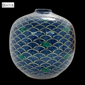 有田焼 村上 玄輝作 染錦 波に千鳥図 花瓶 共箱 壺 陶芸 骨董品 陶器