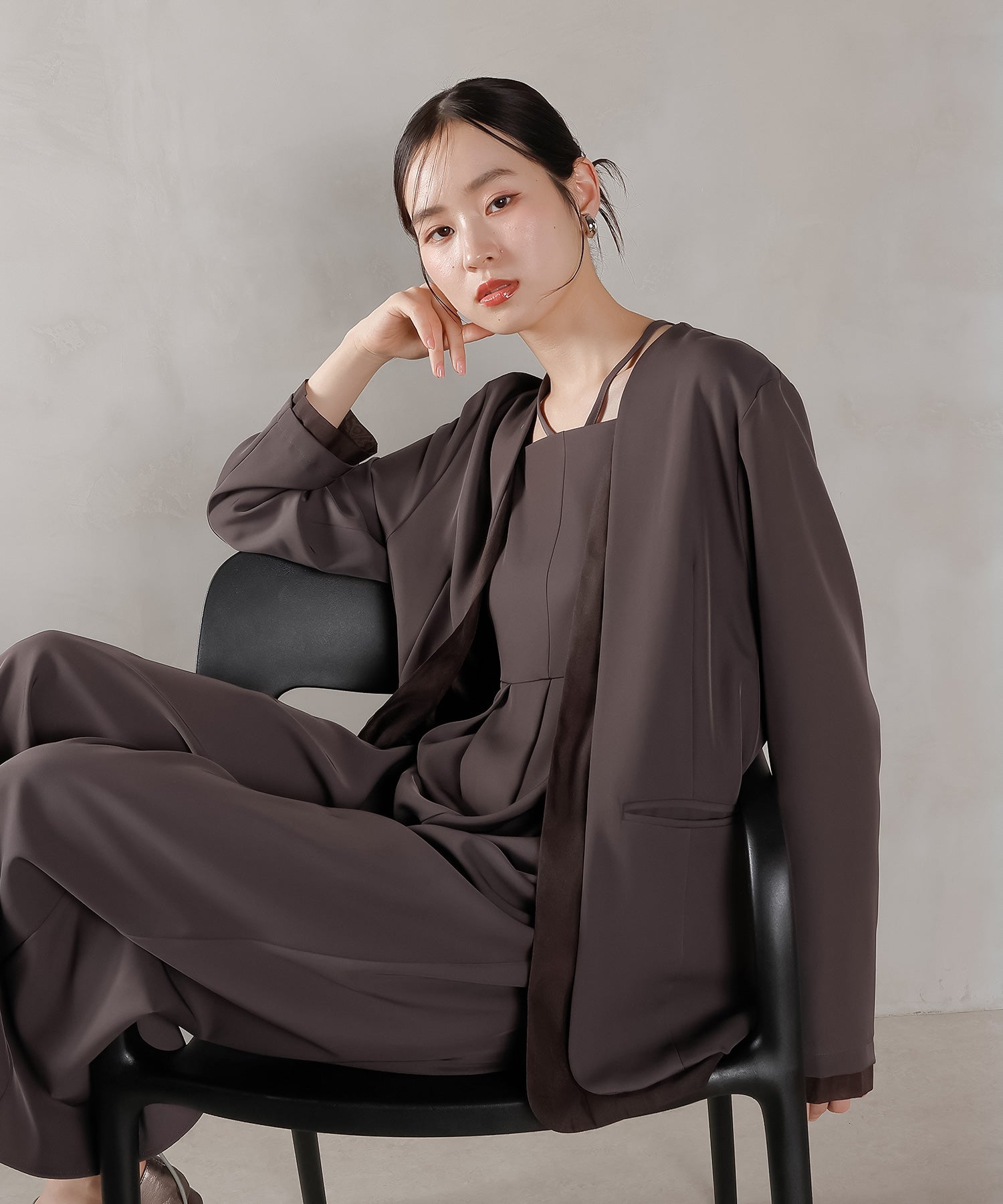 フロントシアージャケット ワイドパンツ オールインワン セットアップ