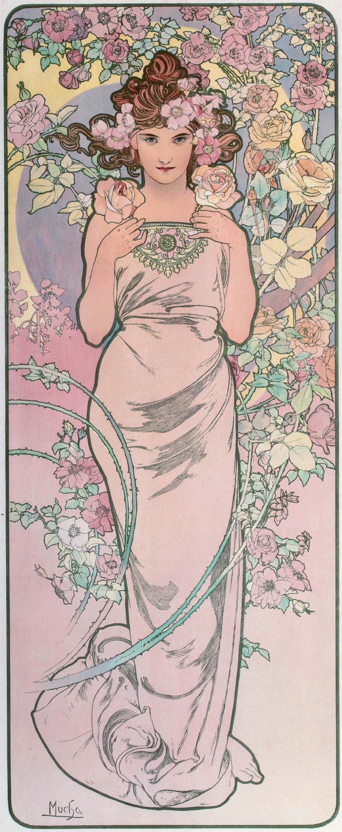 無料壁紙】アルフォンス・ミュシャ「四つの花-バラ (1898