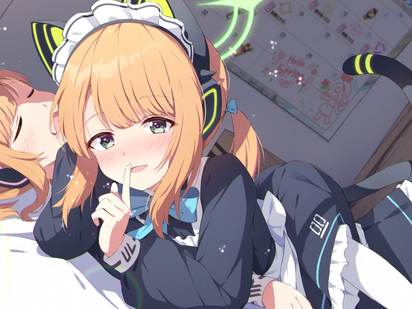 メイド姿の可愛い才羽モモイと才羽ミドリ / 先生 / ブルーアーカイブ