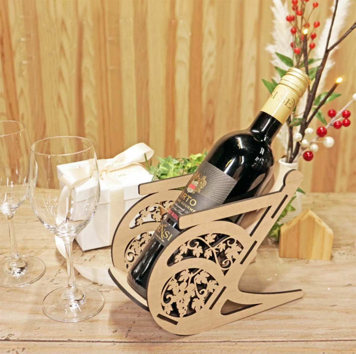 ワインボトルホルダー 葡萄モチーフ 幅9cm ワイン＆ビール収納002