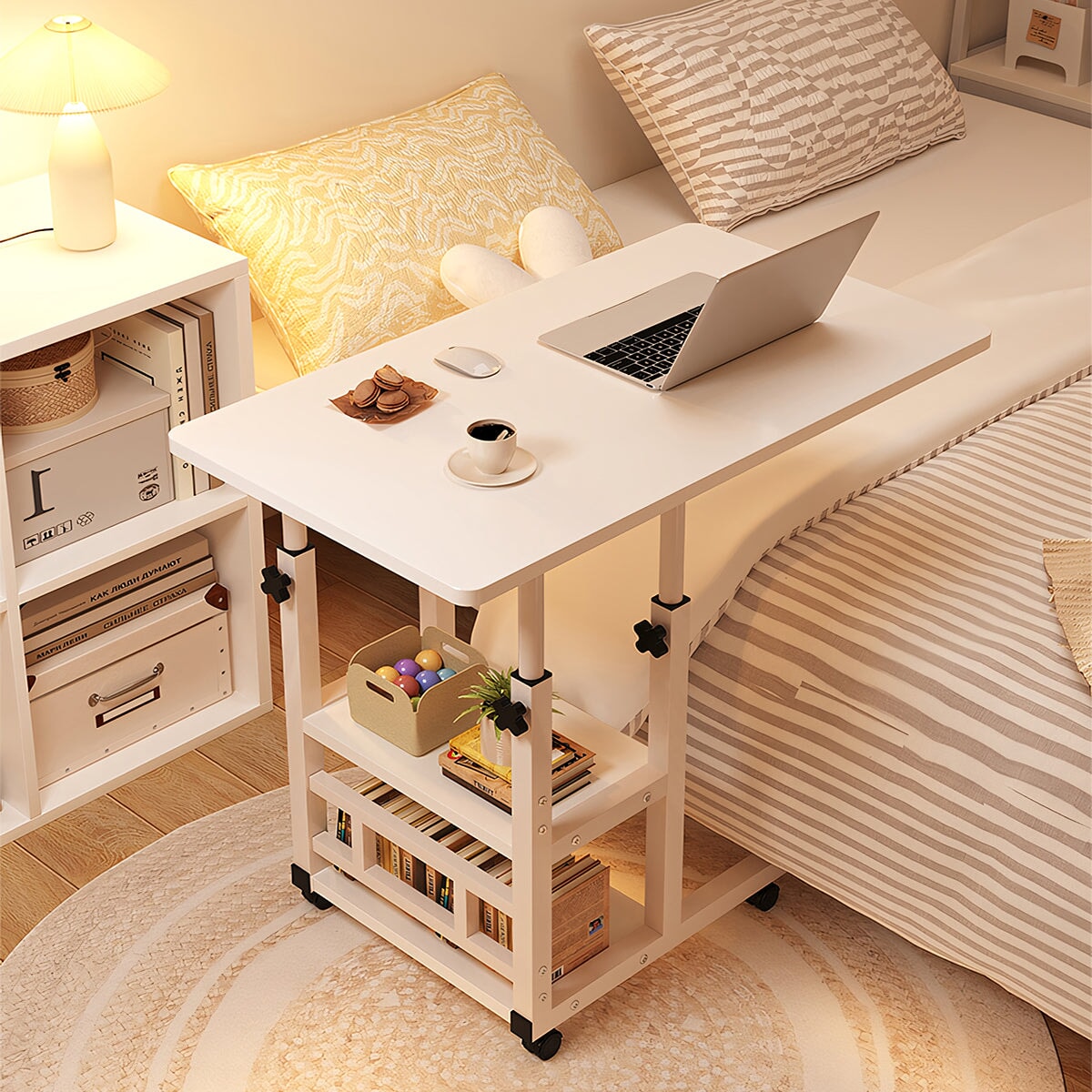 デスク 昇降デスク 昇降 サイドテーブル 収納ラック 二段式 キャスター