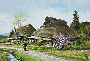 林喜市郎「春の備後路」油彩15.8×22.7cm