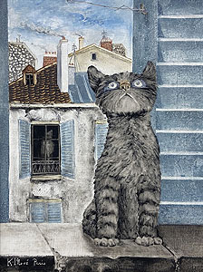 井上覚造「巴里の猫」油彩4号