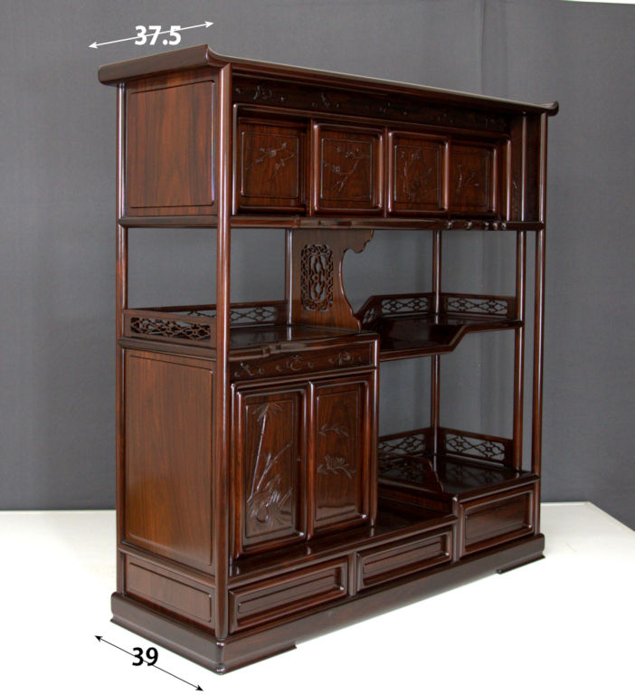 飾り棚: 紫檀 筆返 4尺水棚 no.8615 (日本製) / 唐木家具OSAKA