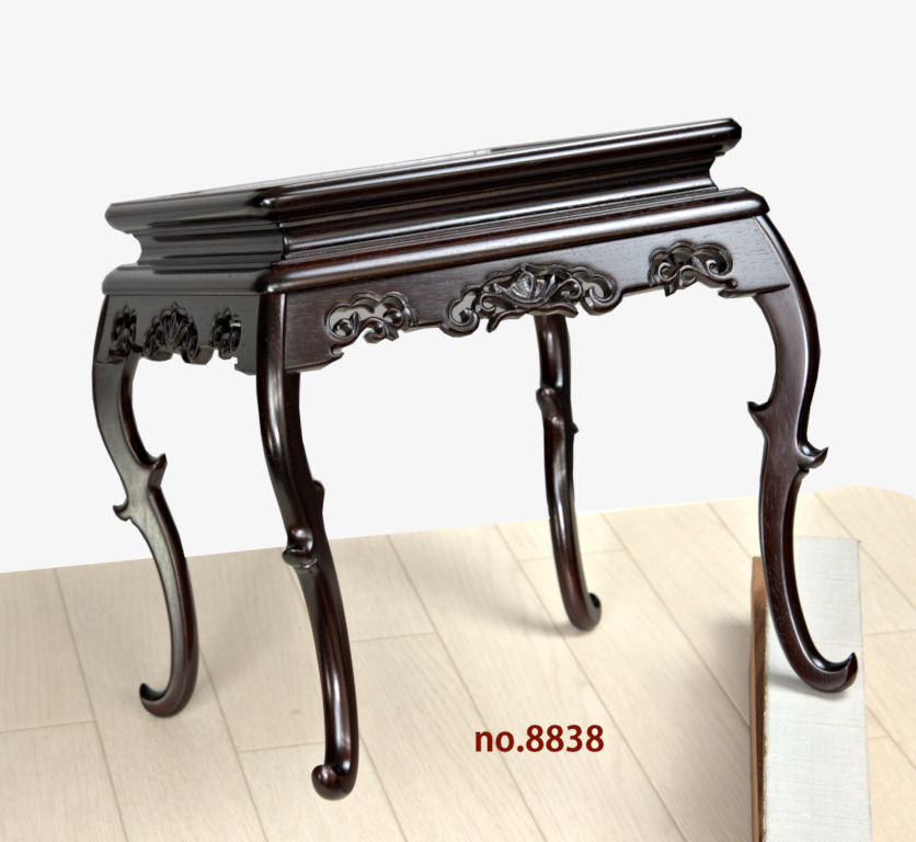 花台: 紫檀 隆造作 小卓 唐草彫り 高さ26.8cm 大阪唐木指物 no.8838