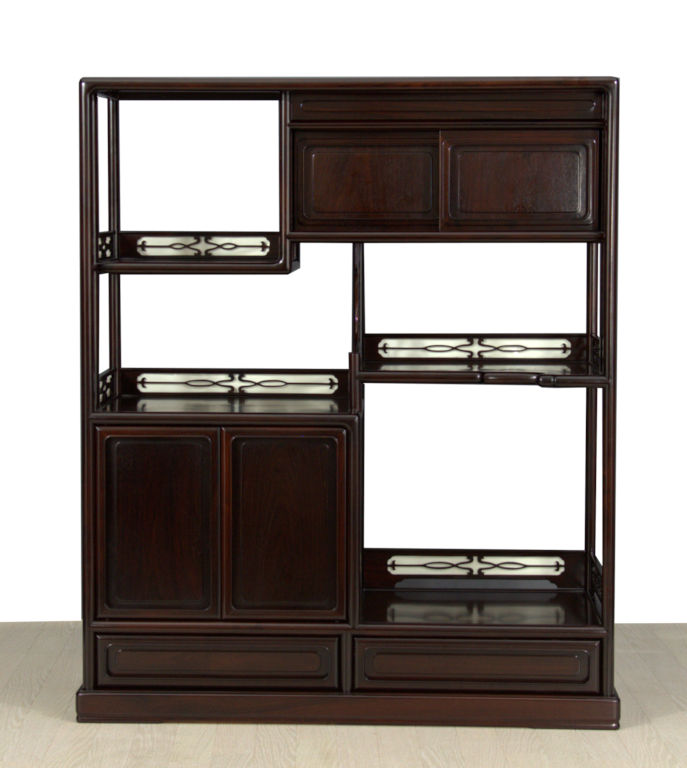 飾り棚:紫檀 隅丸4枚戸3尺 no.8618 / 唐木家具OSAKA