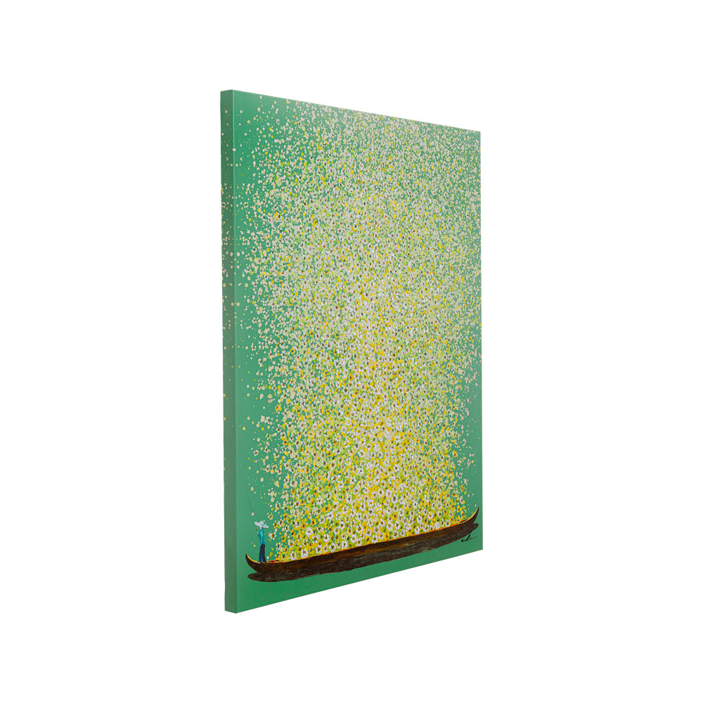 フラワーボート グリーンイエロー 100×80 cm タッチドピクチャー