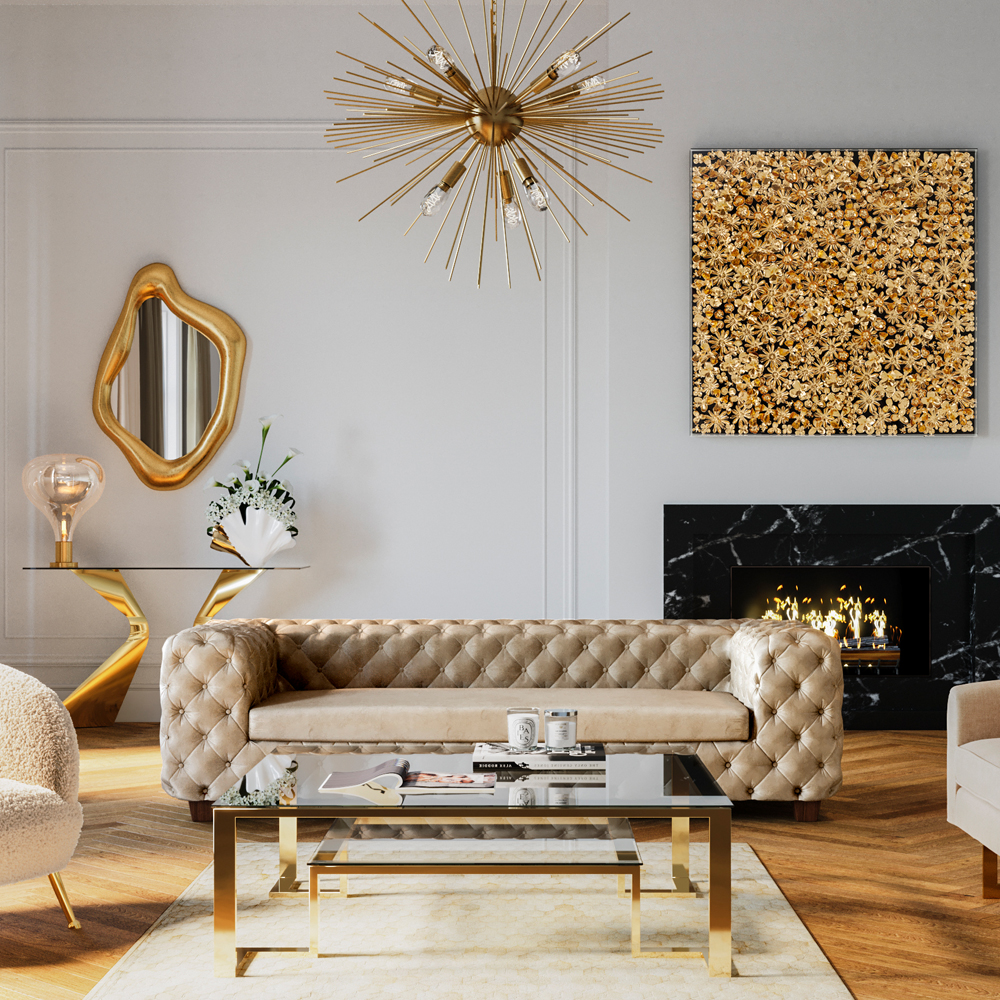 ゴールドラッシュ 120x120cm ローテーブル/コーヒーテーブル - ロー