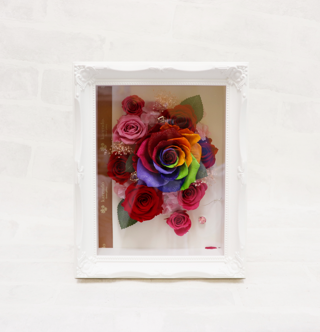 プリザーブドフラワー】LED付ダイヤモンドローズ 入りフレーム