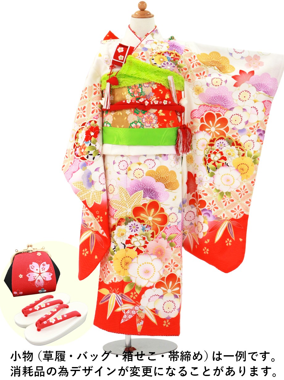 白地に桜と松竹梅の着物／七五三・七歳女の子 | 宅配着物レンタルの