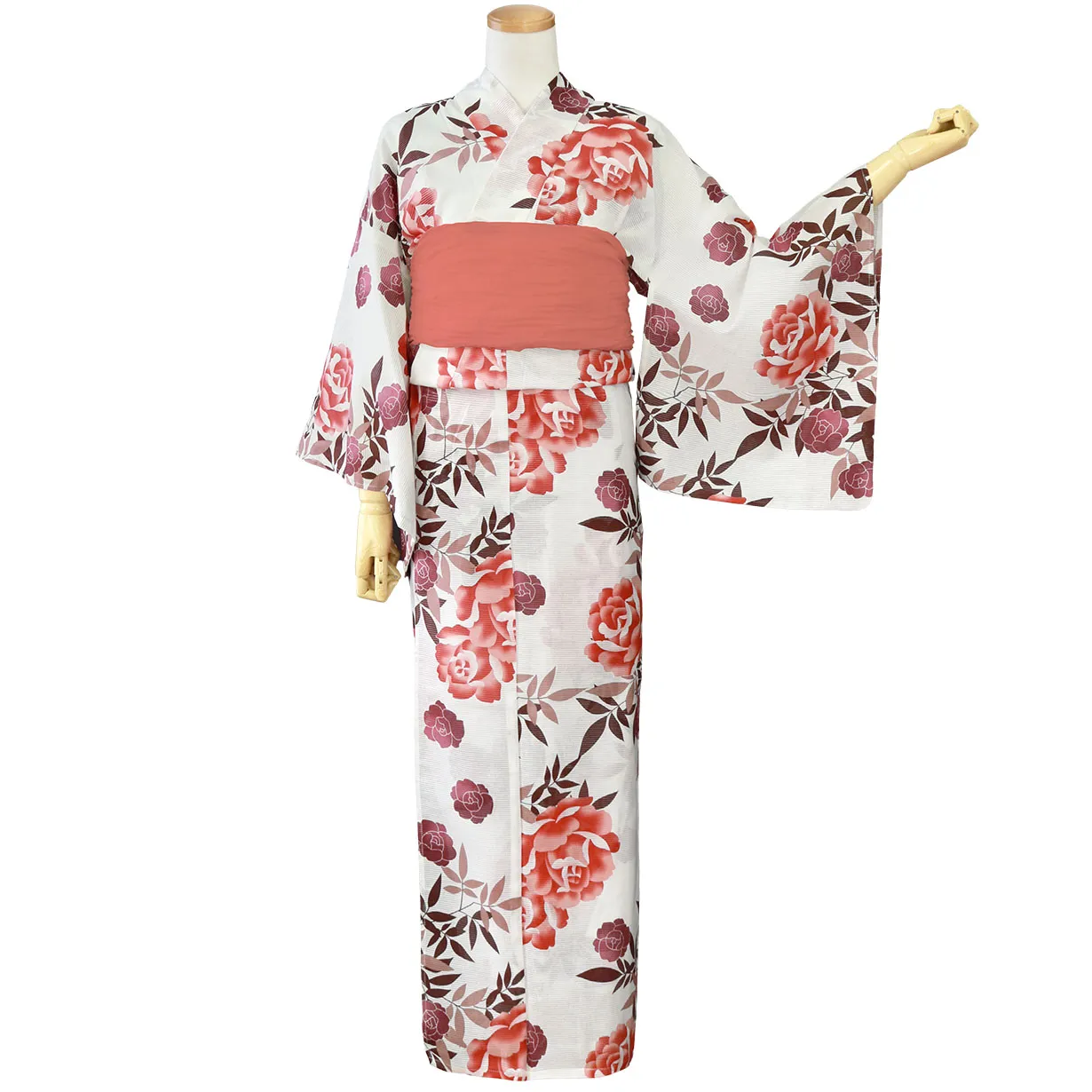 白地×薔薇（赤系）／レディース浴衣 | 宅配着物レンタルの京都かしきもの