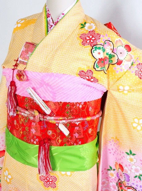 黄色に桜と手鞠の着物／七五三・七歳女の子 | 宅配着物レンタルの京都