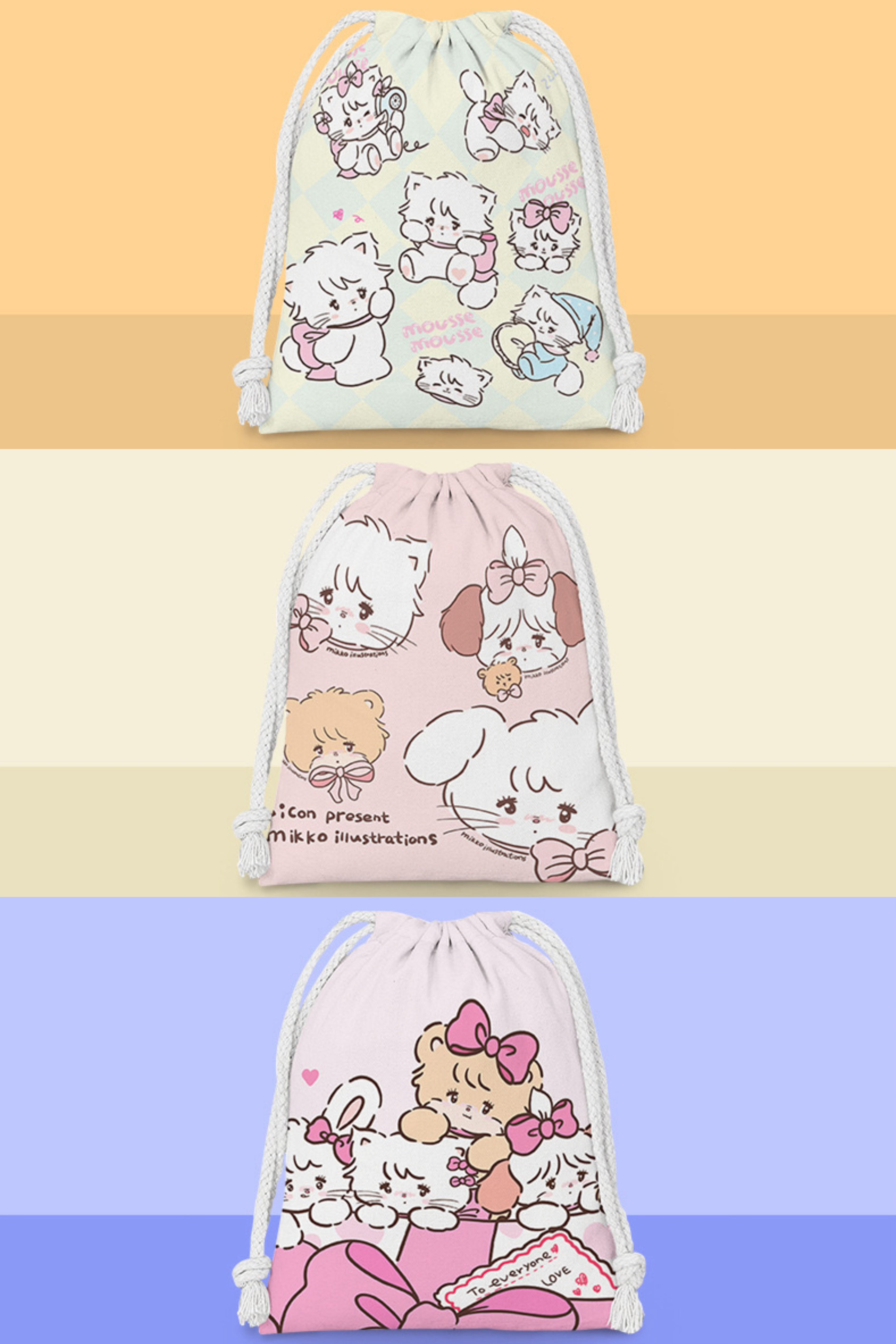 Mikko illustration Drawstring Pockets | Kawaii Bear Latte Dog