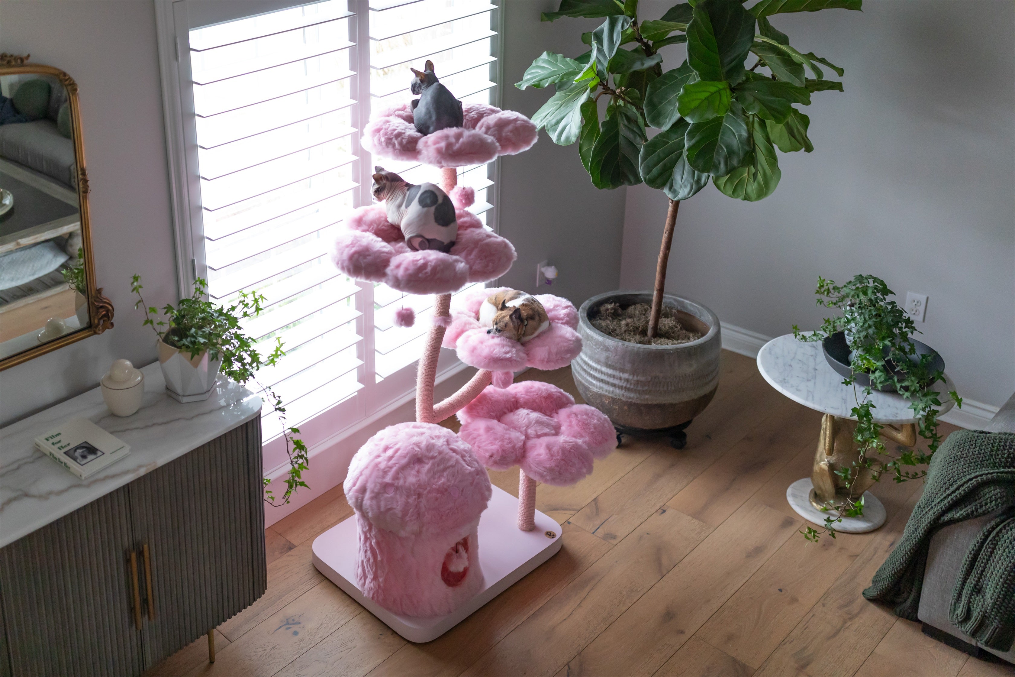 Cherry Blossom Monotone Eden: Luxurious Garden Cat Tree