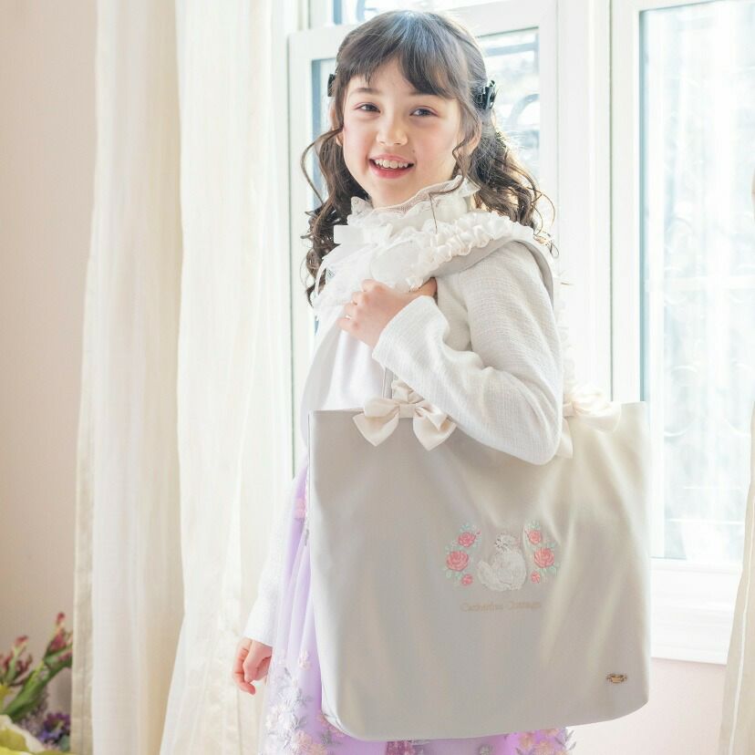 送料無料【入学準備セール超目玉】猫刺繍レッスンバッグ 女の子