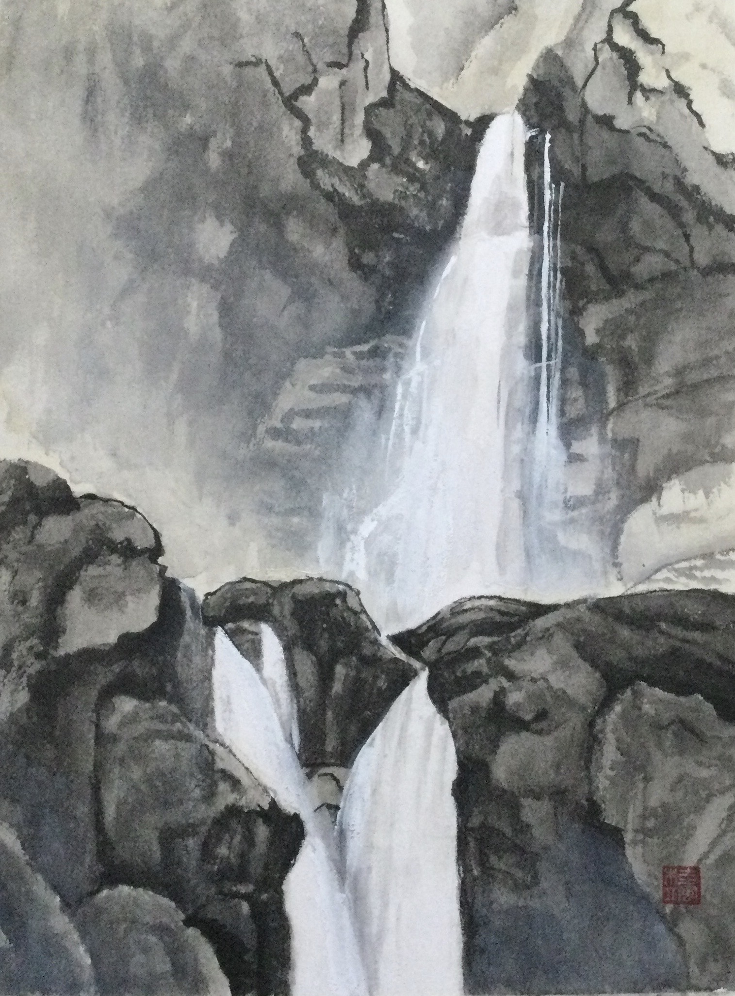 墨彩画作品 涼風」滝の絵画を集めてみました。 | さわやか墨彩画教室