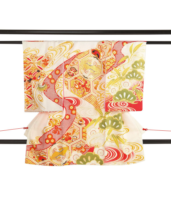 お宮参り産着レンタル 女の子｜白に向い鶴 宝尽くし｜U0304 宅配着物