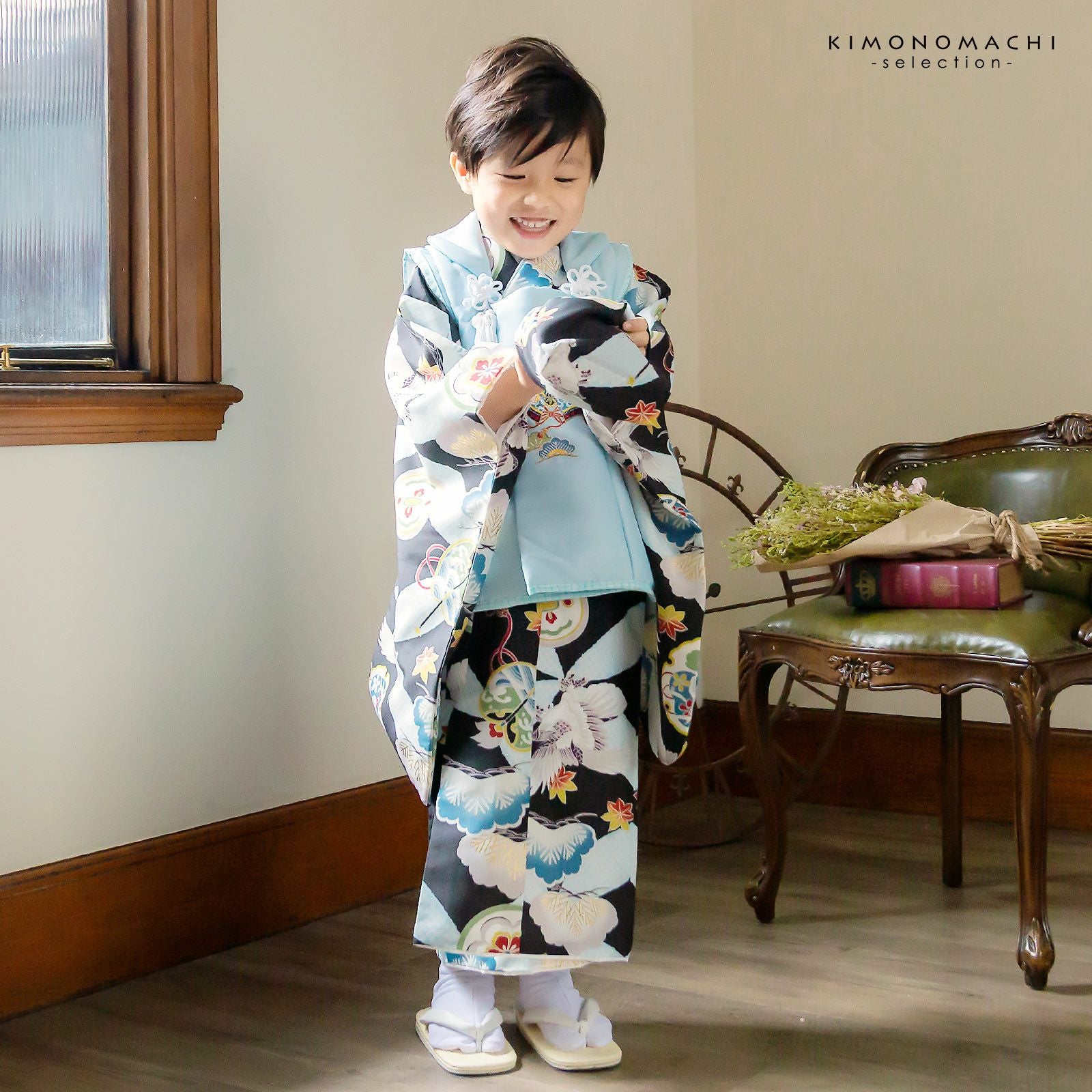 七五三 着物 3歳 男の子 ブランド被布セット 「小町kids 武具に龍・兜