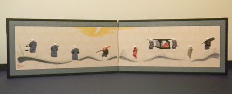 世界にひとつしかない江戸ちりめんの「押し絵屏風・狐の嫁入り