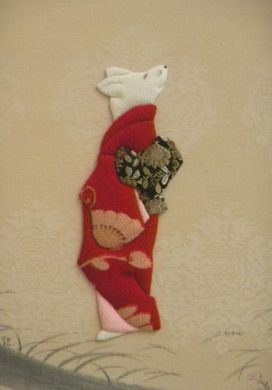 世界にひとつしかない江戸ちりめんの「押し絵屏風・狐の嫁入り