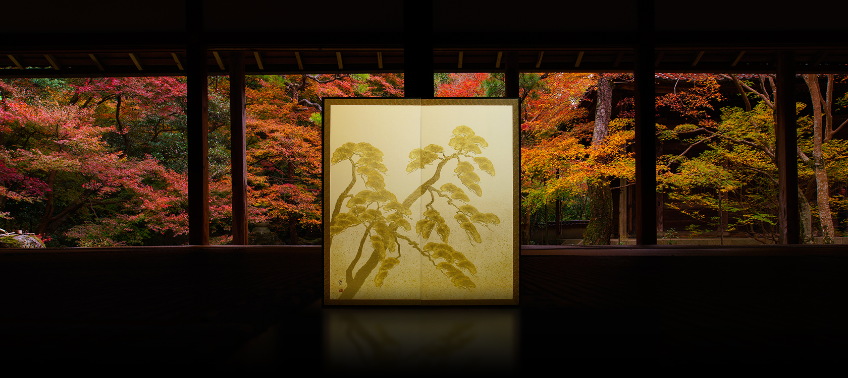 寿松 屏風(利休屏風) - 金屏風 屏風 の通販(通信販売) KIN BYOBU≪公式≫