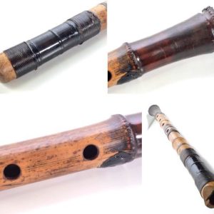 蘭畝 銘二個 尺八 漆太巻 黒漆塗 刻印 在銘 約62cm | キンカン