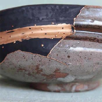 古唐津 絵唐津 沓形 茶碗 金継ぎ 復元修復