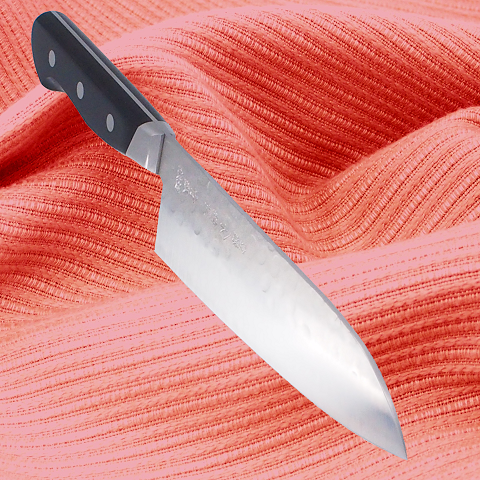 三徳包丁 ステンレス梨地槌目刃渡180mm 青2鋼斜め口金 やまき白木屋