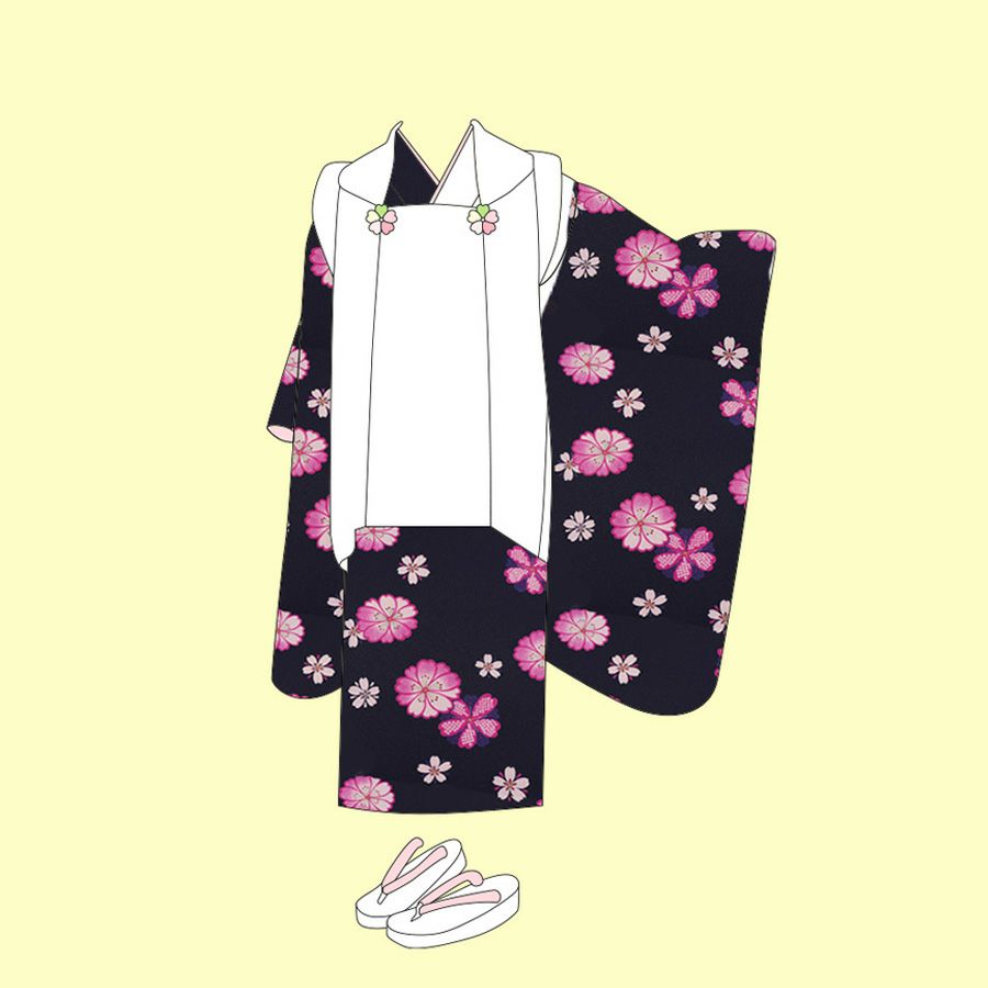 ポリちりめん生地 桜紋ちらし(紺/ピンク) 10cm単位 切り売り |生地 和