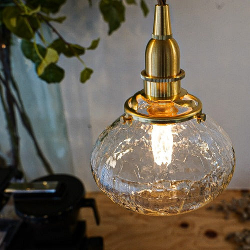 安土草多 ペンダントライト 照明 吹きガラス 球（クラック