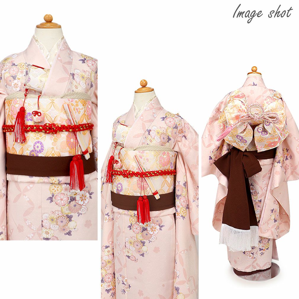 七五三 7歳 七歳 帯 作り帯 結び帯 日本製 大寸 白 薄桃 金 菊 七宝 5