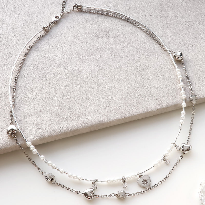 レシピNo.KR1123 CCBパーツハートのレイヤードネックレス – 貴和製作所