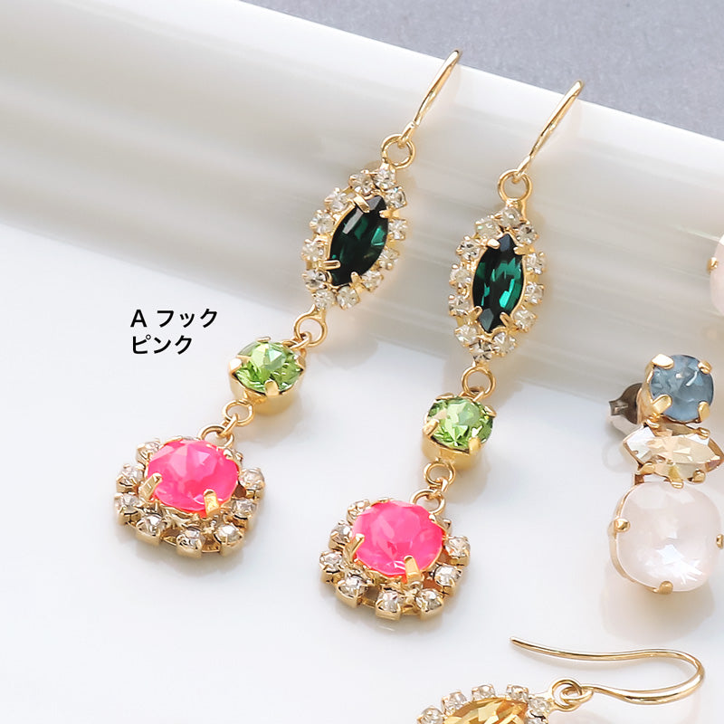レシピNo.KR0891 貴和クリスタルのトリオビジューピアス2種 – 貴和