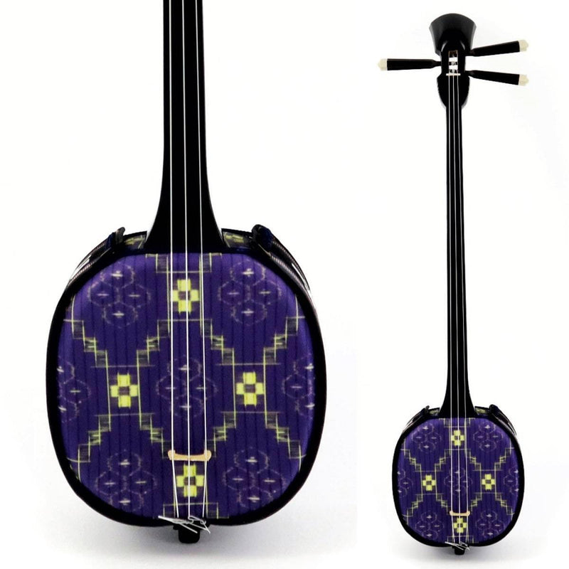 真壁型黒塗り デザイン三線 琉球絣（紫） – 米須三線店