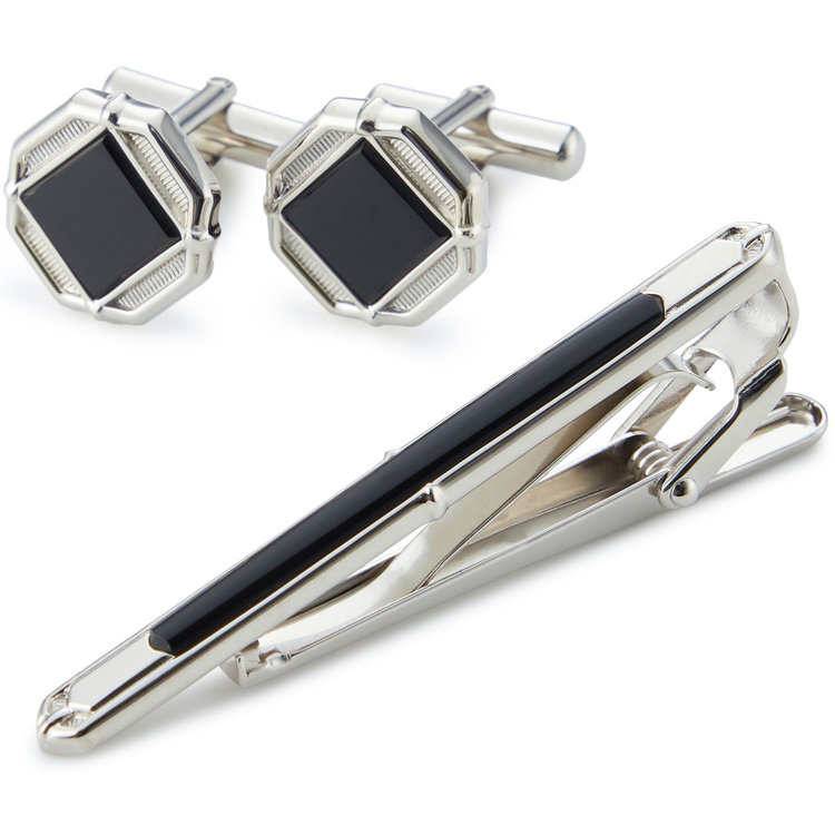 Donato Vinci Italy】ネクタイピン＆カフスセット/シルバー×オニキス