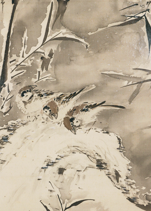 浅井柳塘 雪竹群雀図 | 古美術瀬戸