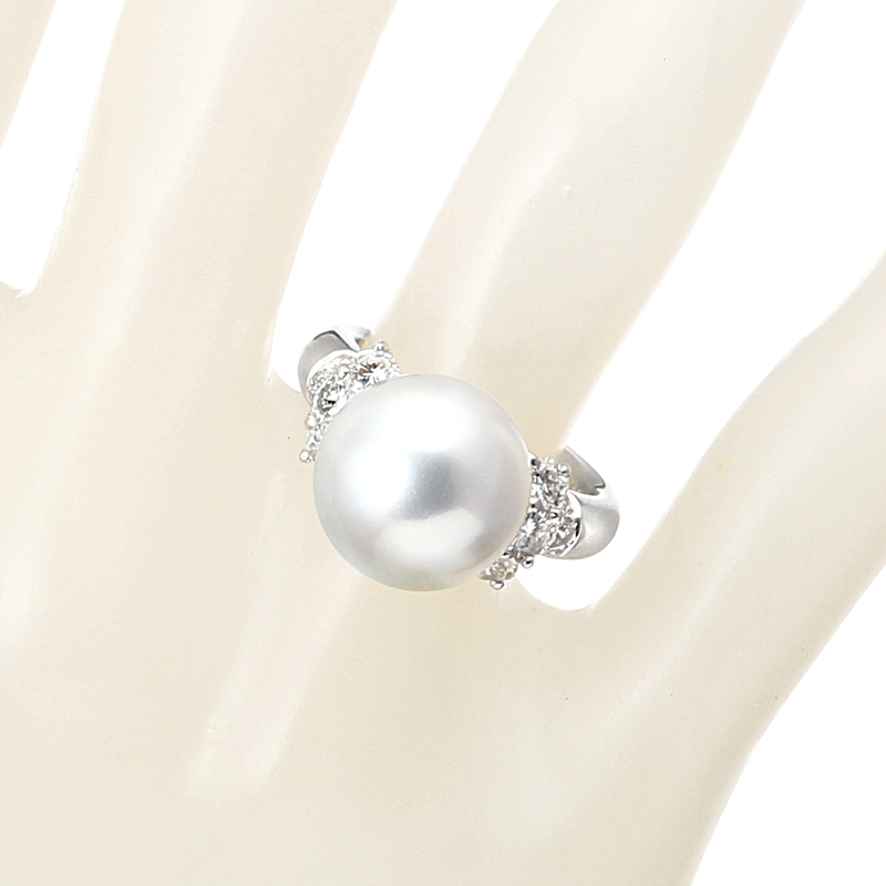 プラチナ 南洋白蝶真珠 リング （12.7ミリ D0.87ct・オーロラ