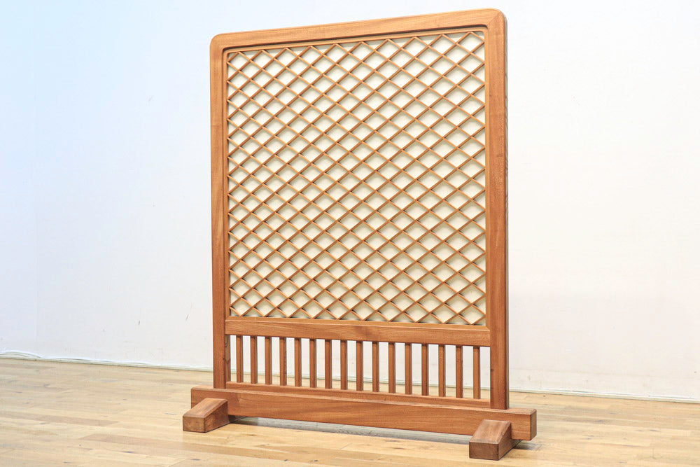 総欅!! 大枠いっぱいの菱格子と障子が魅力の大型衝立 DB9524 – 古福庵